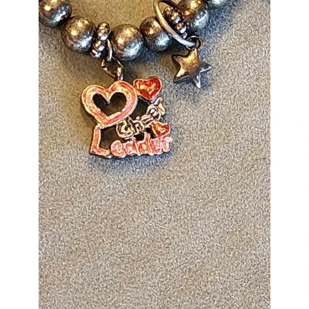 Cheerleader Cheer Mom Megaphone Enamel Charm Bracelet Gray Beaded FREE $HIP